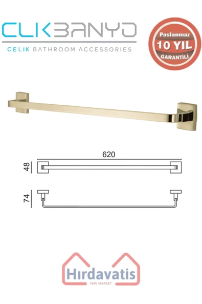 ÇELİK BANYO Paslanmaz Pirinç Tamay Havluluk 60cm Altın Sarı Gold ürün görseli 1