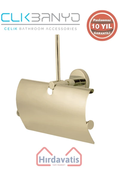 ÇELİK BANYO Paslanmaz Pirinç Flora Yedek Kağıtlık Geniș Kapaklı Üçlü Altın Sarı Gold ürün görseli 1