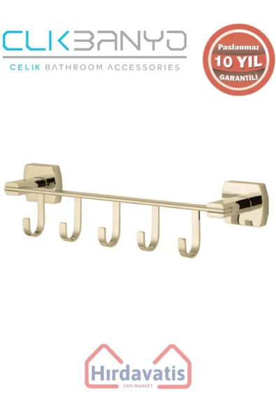 ÇELİK BANYO Paslanmaz Pirinç Milano 5’li Askılık Altın Sarı Gold ürün görseli 1