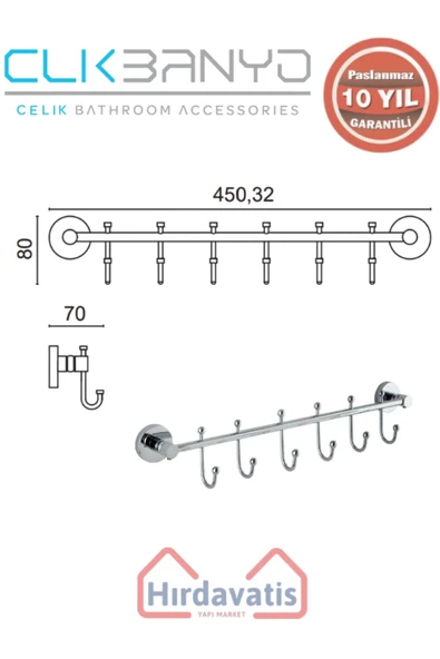 ÇELİK BANYO Paslanmaz Pirinç Dilek 6’lı Askılık - Resim 2