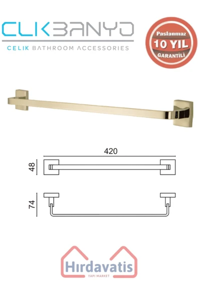 ÇELİK BANYO Paslanmaz Pirinç Tamay Havluluk 40cm Altın Sarı Gold ürün görseli 1