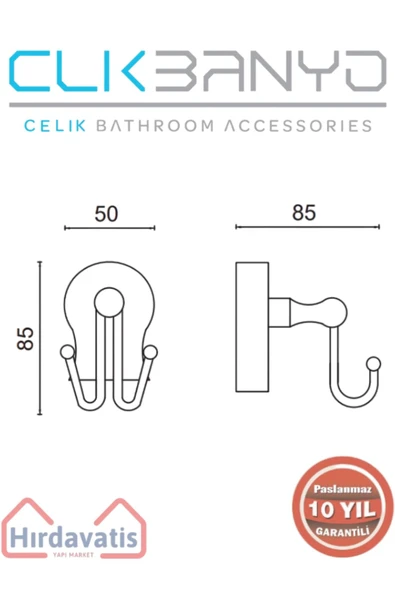 ÇELİK BANYO paslanmaz Pirinç Lale Bornozluk Çiftli - Resim 2