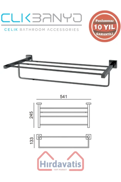 ÇELİK BANYO Paslanmaz Pirinç Tamay Havluluk Alt Borulu 50cm Mat Siyah ürün görseli 1
