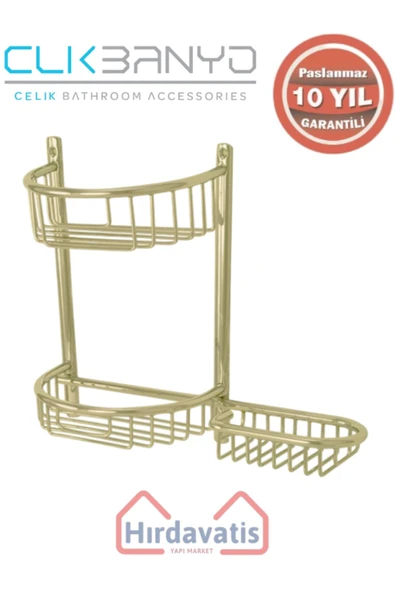 ÇELİK BANYO Paslanmaz Pirinç Yuvarlak Set Șampuanlık 30x11 Sabunluk Ve Köşe Süngerlik Altın Sarı Gold ürün görseli 1