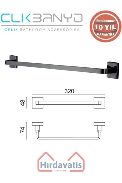 ÇELİK BANYO Paslanmaz Pirinç Tamay Havluluk 30cm Mat Siyah ürün görseli 1