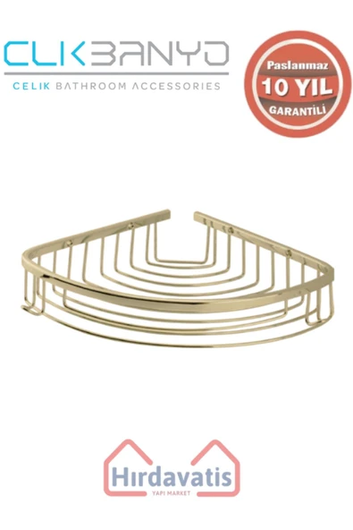 ÇELİK BANYO Paslanmaz Pirinç Destina Krom Tekli 19x19cm Sabunluk Şampuanlık Ve Köşe Süngerlik Altın Sarı Gold ürün görseli 1