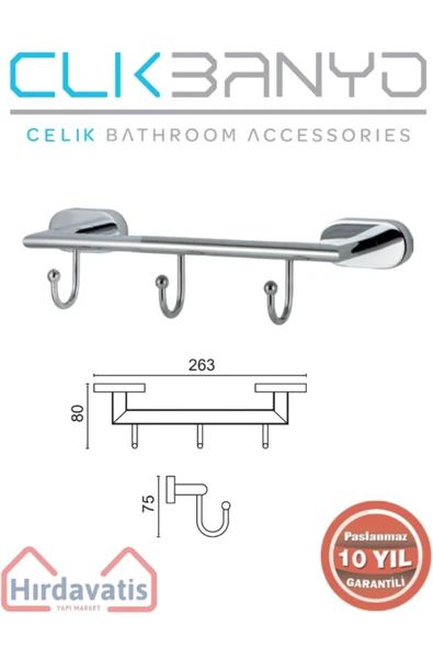ÇELİK BANYO Paslanmaz Pirinç Zirve 3’lü Askılık ürün görseli 1