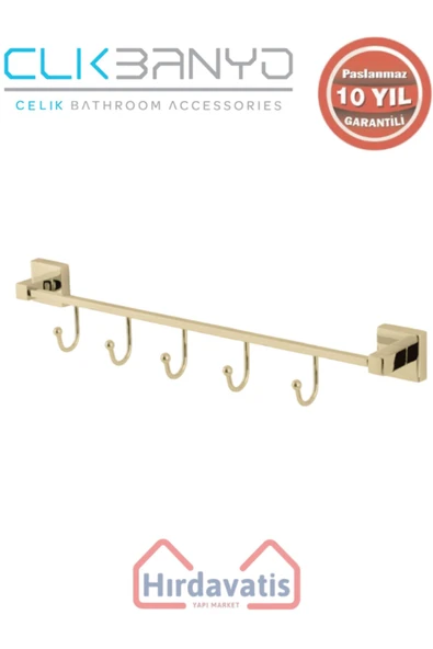 ÇELİK BANYO Paslanmaz Pirinç Tamay 5’li Askılık Altın Sarı Gold ürün görseli 1