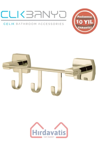 ÇELİK BANYO Paslanmaz Pirinç Milano 3’lü Askılık Altın Sarı Gold ürün görseli 1