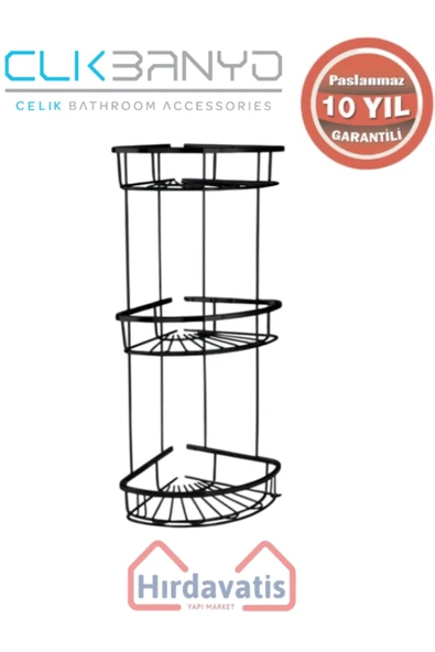 ÇELİK BANYO Paslanmaz Pirinç Zirve 304 Üçlü Lamalı 19x19cm Sabunluk Şampuanlık Ve Köşe Süngerlik Mat Siyah ürün görseli 1
