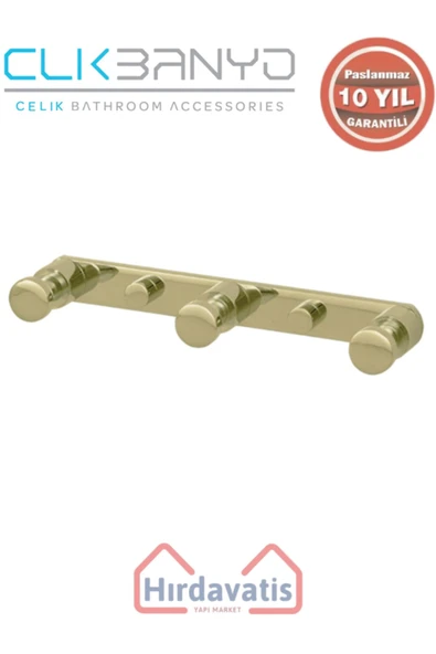 ÇELİK BANYO Paslanmaz Pirinç Flora 3’lü Askılık Altın Sarı Gold ürün görseli 1