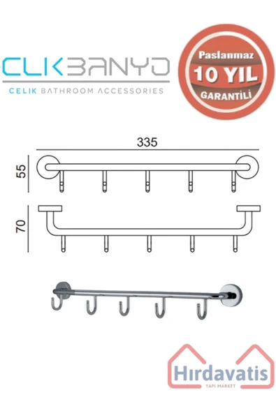 ÇELİK BANYO Paslanmaz Pirinç Eser 5’li Askılık - Resim 2