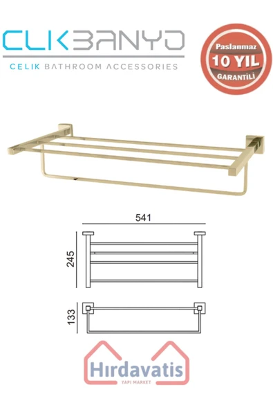 ÇELİK BANYO Paslanmaz Pirinç Tamay Havluluk Alt Borulu 50cm Altın Sarı Gold ürün görseli 1