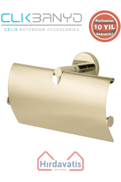 ÇELİK BANYO Paslanmaz Pirinç Flora Kağıtlık Geniș Kapaklı İkili Altın Sarı Gold ürün görseli 1