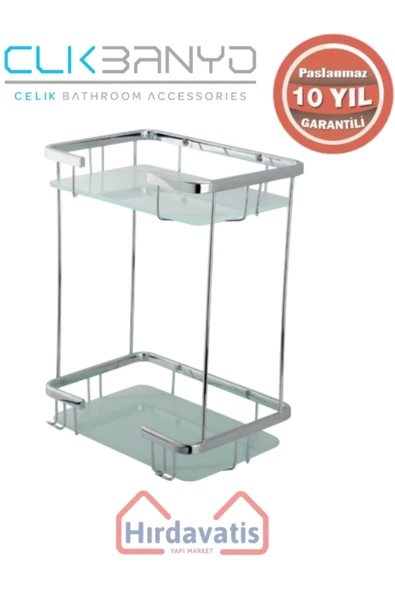 ÇELİK BANYO Paslanmaz Pirinç Taci Camlı İkili 22x15cm Sabunluk Şampuanlık Ve Köşe Süngerlik ürün görseli 1