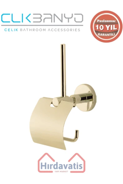 ÇELİK BANYO Paslanmaz Pirinç Flora Yedek Kağıtlık Geniș Kapaklı Altın Sarı Gold ürün görseli 1