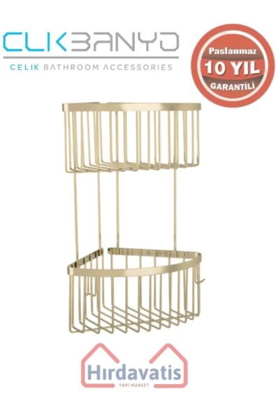 ÇELİK BANYO Paslanmaz Pirinç İkili Derin Süngerlik 19x19 Sabunluk Ve Şampuanlık Altın Sarı Gold ürün görseli 1