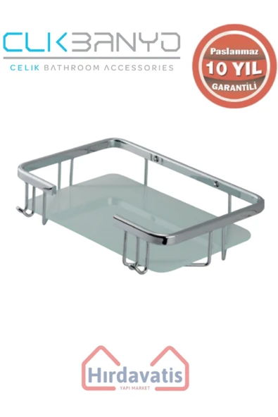 ÇELİK BANYO Paslanmaz Pirinç Taci Camlı Tekli 22x15cm Sabunluk Şampuanlık Ve Köşe Süngerlik ürün görseli 1