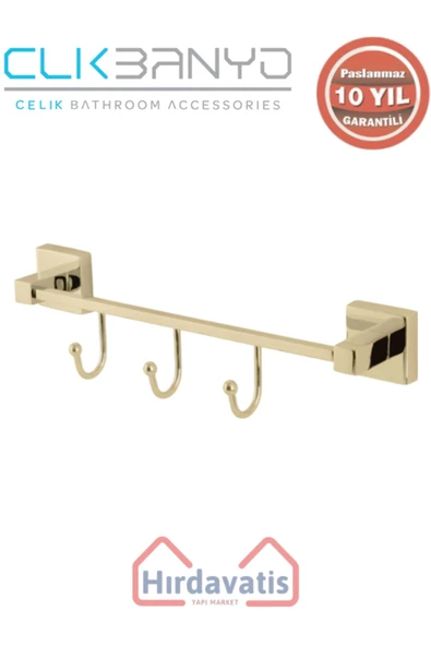 ÇELİK BANYO Paslanmaz Pirinç Tamay 3’lü Askılık Altın Sarı Gold ürün görseli 1