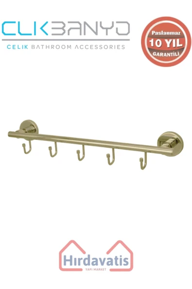 ÇELİK BANYO Paslanmaz Pirinç Flora 5’li Askılık Altın Sarı Gold ürün görseli 1