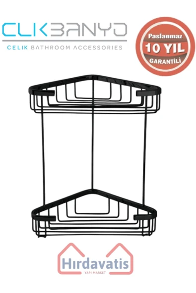 ÇELİK BANYO Paslanmaz Pirinç Efe İkili 18x18cm Sabunluk Şampuanlık Ve Köşe Süngerlik Mat Siyah ürün görseli 1