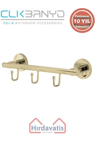 ÇELİK BANYO Paslanmaz Pirinç Flora 3’lü Askılık Altın Sarı Gold ürün görseli 1