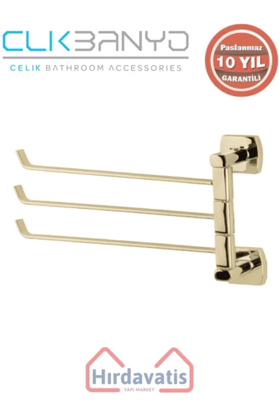 ÇELİK BANYO Paslanmaz Pirinç Milano 3’lü Döner Havluluk Altın Sarı Gold ürün görseli 1