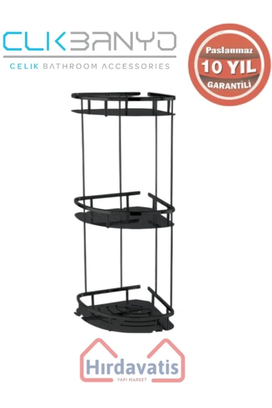 ÇELİK BANYO Paslanmaz Pirinç Marin Üçlü 19x19cm Sabunluk Şampuanlık Ve Köşe Süngerlik Mat Siyah ürün görseli 1