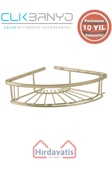 ÇELİK BANYO Paslanmaz Pirinç Zirve 304 Tekli Lamalı 19x19cm Sabunluk Şampuanlık Köşe Süngerlik Altın Sarı Gold ürün görseli 1