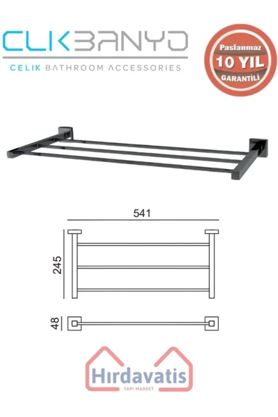 ÇELİK BANYO Paslanmaz Pirinç Tamay Havluluk Düz 50cm Mat Siyah ürün görseli 1