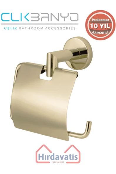 ÇELİK BANYO Paslanmaz Pirinç Flora Kağıtlık Kapaklı Altın Sarı Gold ürün görseli 1