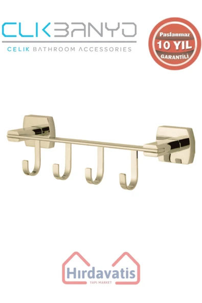 ÇELİK BANYO Paslanmaz Pirinç Milano 4’lü Askılık Altın Sarı Gold ürün görseli 1