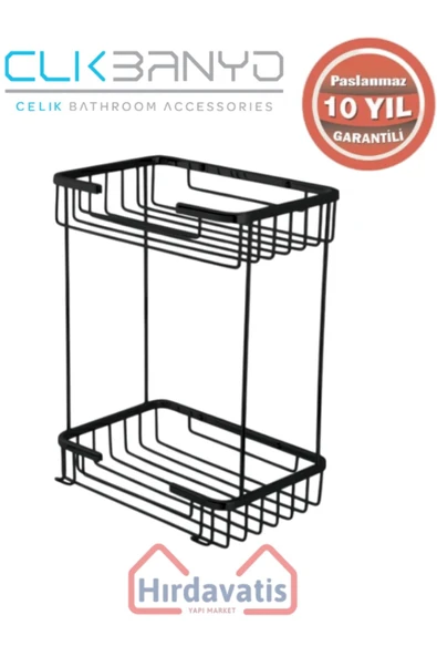 ÇELİK BANYO Paslanmaz Pirinç Taci İkili Süngerlik 22x15cm Sabunluk Şampuanlık Ve Köşe Süngerlik Mat Siyah ürün görseli 1