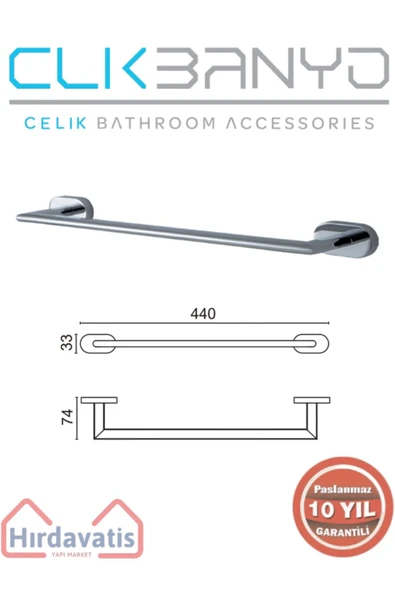 ÇELİK BANYO Paslanmaz Pirinç Zirve Uzun Havluluk 40cm ürün görseli 1