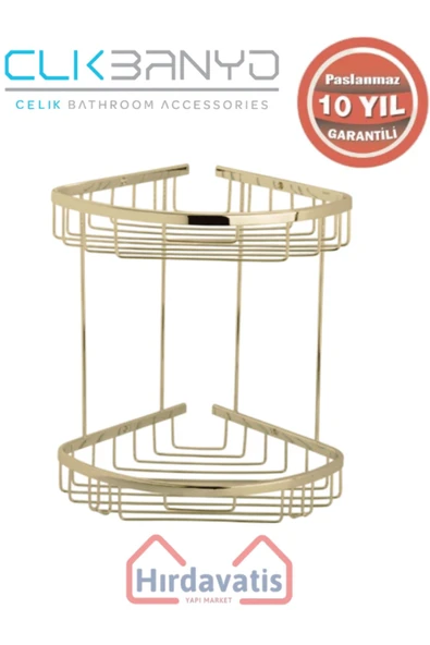 ÇELİK BANYO Paslanmaz Pirinç Zerrin İkili 22x22cm Sabunluk Şampuanlık Ve Köşe Süngerlik Altın Sarı Gold ürün görseli 1
