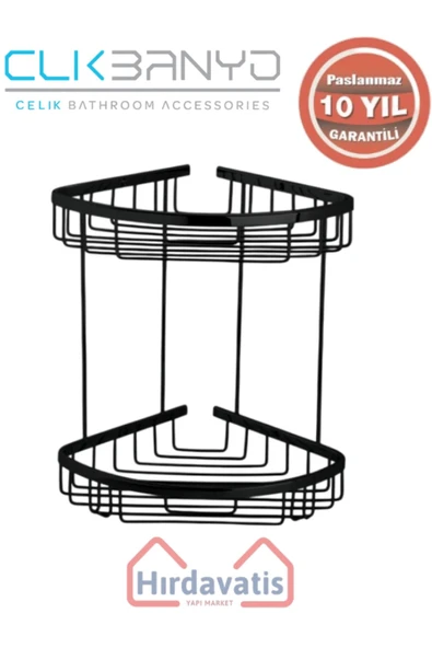 ÇELİK BANYO Paslanmaz Pirinç Zerrin İkili 18x18cm Sabunluk Şampuanlık Ve Köşe Süngerlik Mat Siyah ürün görseli 1