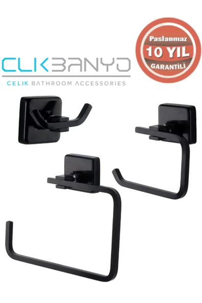 ÇELİK BANYO Paslanmaz Pirinç Kumru Banyo Aksesuar Seti Havluluk - Bornozluk - WC Kağıtlık Mat Siyah ürün görseli 1