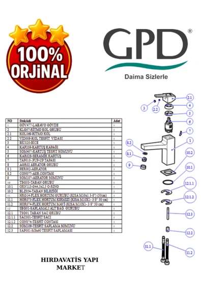 GPD Ritmo MLB85 Lavabo Bataryası - Resim 5