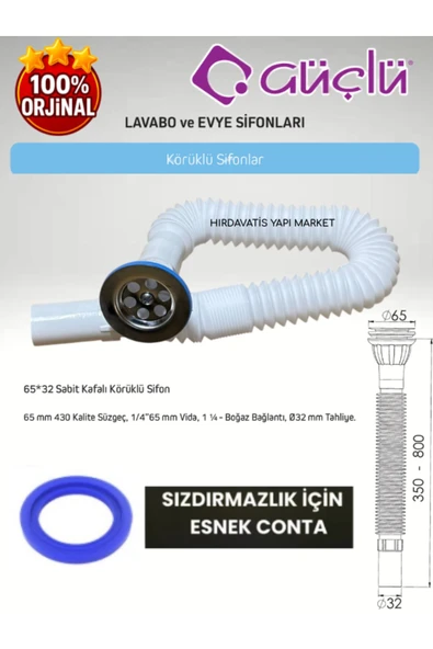 GÜÇLÜ Sabit Kafalı Körüklü Lavabo ve Evye Sifonu Meram Q32 ürün görseli 1