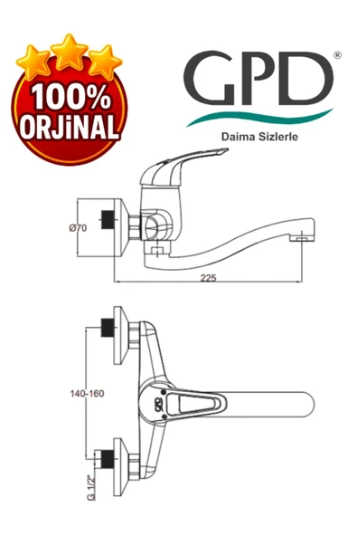 GPD Adrio MAL120 Aplike Lavabo Bataryası - Resim 2