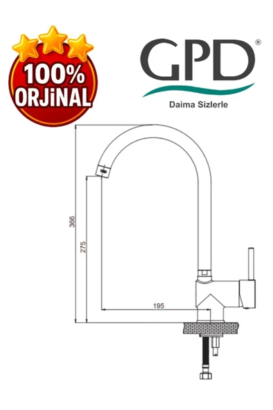 GPD Espina MTE70 Tek Gövde Eviye Bataryası - Resim 2