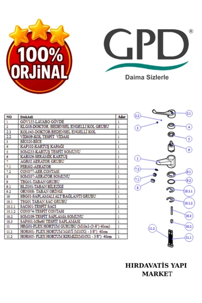 GPD MLB45 Lavabo Bataryası - Resim 5