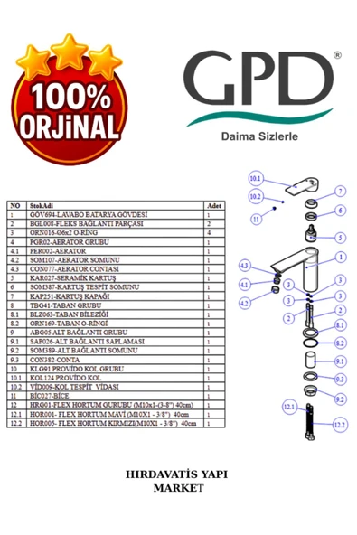 GPD Provido MLB155-A Lavabo Bataryası - Resim 5