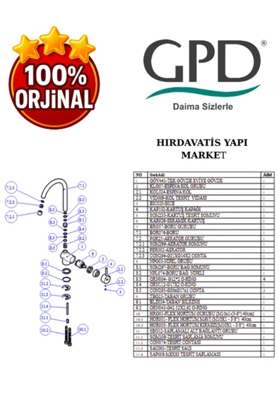 GPD Espina MTE70 Tek Gövde Eviye Bataryası - Resim 5