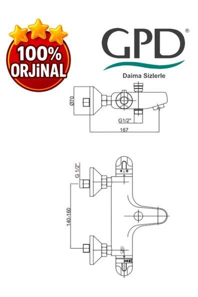 GPD TBB01 Termostatik Banyo Bataryası - Resim 2