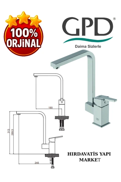 GPD Ritmo MTE85 Tek Gövde Eviye Bataryası - Resim 3