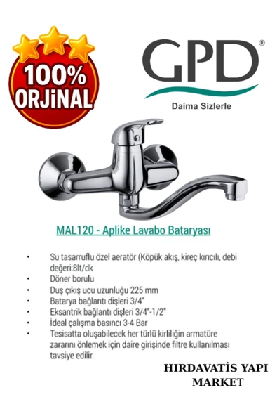 GPD Adrio MAL120 Aplike Lavabo Bataryası - Resim 4