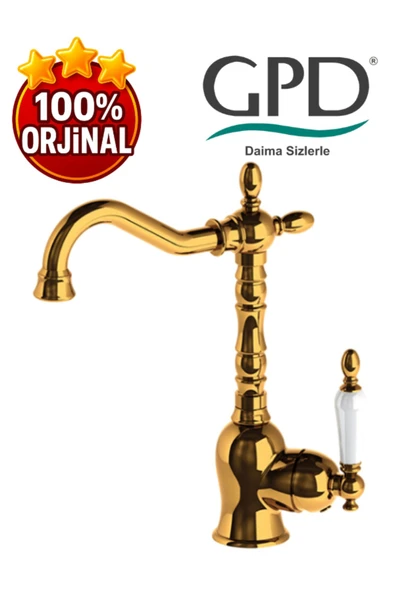 GPD Retro MTL180 Retro Tek Gövde Lavabo Bataryası (Sarı Gold Pvd) ürün görseli 1