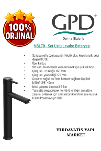 GPD Espina MSL70-S Set Üstü Lavabo Bataryası - Resim 4