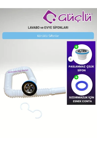 GÜÇLÜ KÖRÜKLÜ LAVABO EVYE SİFONU LÜX Q32 PASLANMAZ VİDALI ürün görseli 1